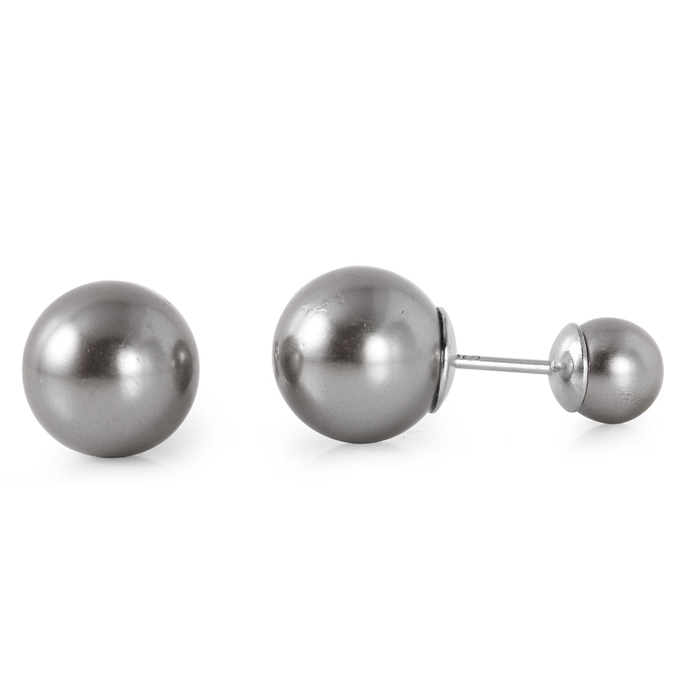 Sterling Silver Classy Grey Pearl with Pearl Back Stud Earring