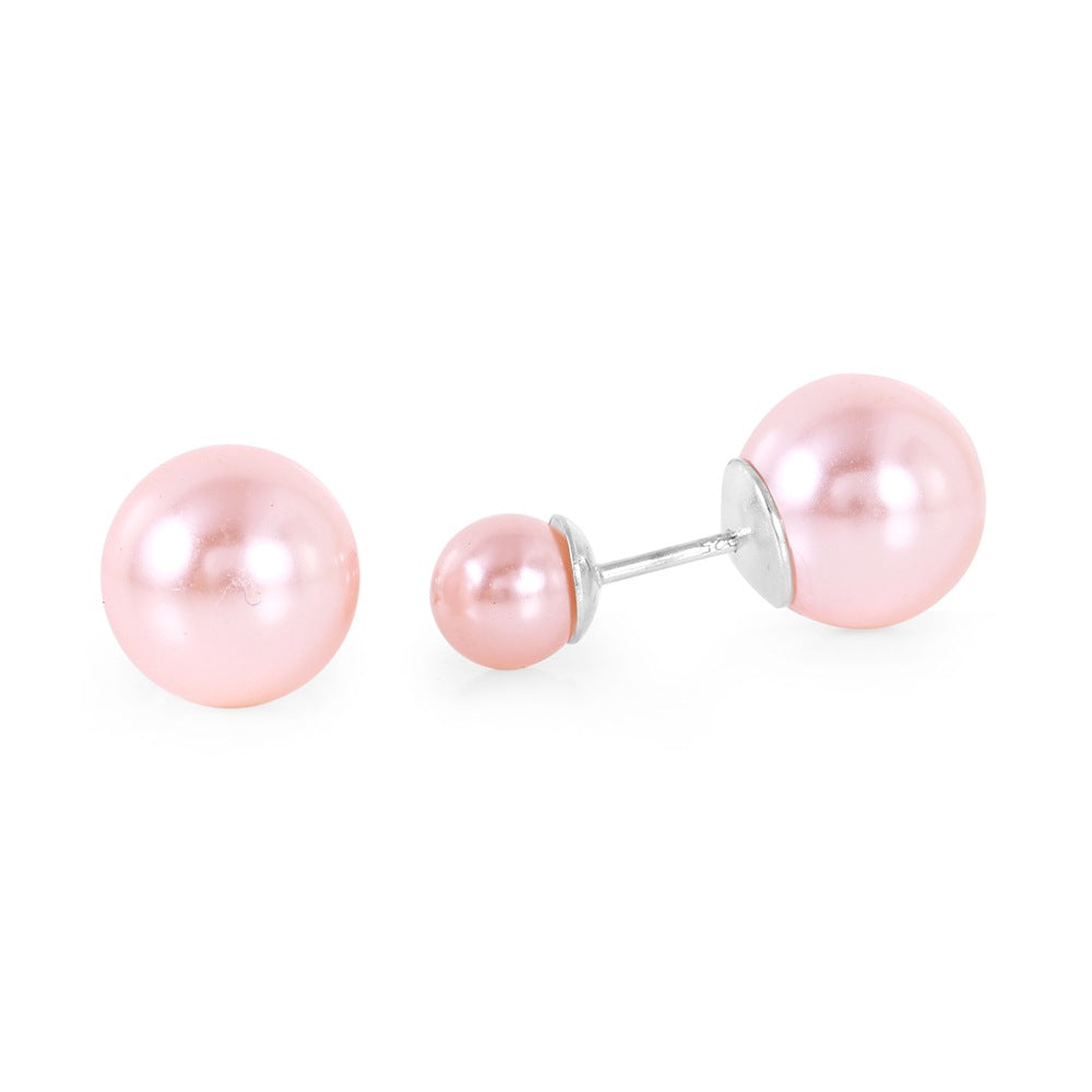Sterling Silver Classy Pink Pearl with Pearl Back Stud Earring