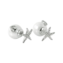 Load image into Gallery viewer, Sterling Silver Fancy Pave Starfish with White Pearl and Anchor Design Back Stud EarringAnd Earring Dimensions of 10MMx11MM