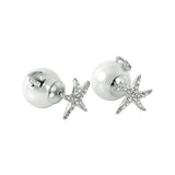 Sterling Silver Fancy Pave Starfish with White Pearl and Anchor Design Back Stud EarringAnd Earring Dimensions of 10MMx11MM
