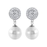 Sterling Silver Elegant Cz Cluster with Dangling White Pearl Stud EarringAnd Friction Back PostAnd Earring Dimensions of 23MMx10MM