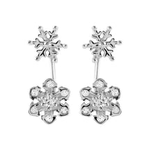 Load image into Gallery viewer, Sterling Silver Fancy Snowflakes Inlaid with Clear Cz Stones Stud EarringAnd Friction Back PostAnd Earring Dimensions of 22MMx9MM