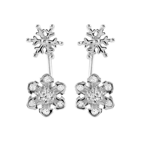 Sterling Silver Fancy Snowflakes Inlaid with Clear Cz Stones Stud EarringAnd Friction Back PostAnd Earring Dimensions of 22MMx9MM