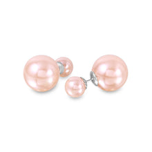 Load image into Gallery viewer, Sterling Silver Rhodium Plated Big and Small Round Pink Synthetic Pearl Stud Earrings with Large Pearl Diameter of 14.1MM and Small Pearl Diameter of 7.9MM
