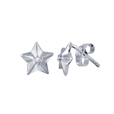 Sterling Silver Rhodium Plated Diamond Star Stud Earrings