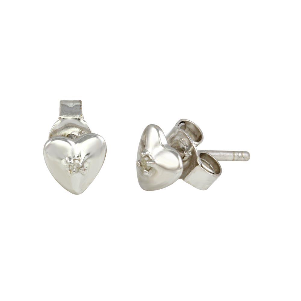 Sterling Silver Rhodium Plated Heart Shaped Stud Earring