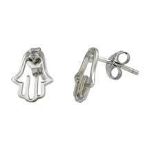 Load image into Gallery viewer, Sterling Silver Rhodium Plated Open Hamsa Shaped Earrings