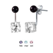 Load image into Gallery viewer, Sterling Silver March Birthstone Mini Black Synthetic Pearl Stud Earrings with Aquamarine CZ