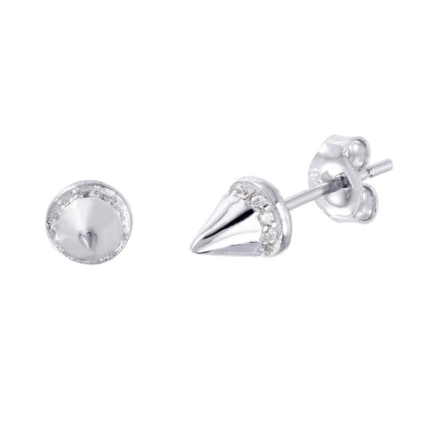 High Polished Sterling Silver Spike Stud Earrings with Clear CZ StonesAnd Earring Dimensions of 5MMx5MM and Friction Post Back