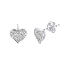 Load image into Gallery viewer, Sterling Silver Nickel Free Rhodium Plated Heart Shaped Pave CZ Stud Earrings
