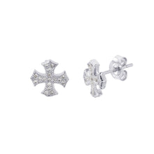 Load image into Gallery viewer, Sterling Silver Rhodium Plated Textured Iron Cross Earrings with Earring Dimensions of 8MMx8MM and Friction Post Back