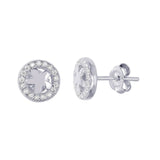 Sterling Silver Rhodium Plated Round Halo Earrings with High Polished Flower in the MiddleAnd Earring Diameter of 8MM and Friction Post Back