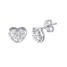 Load image into Gallery viewer, High Polished Sterling Silver Rhodium Plated Heart with Cluster CZ EarringsAnd Earring Dimensions to 7MMx8.2MM and Friction Post Back