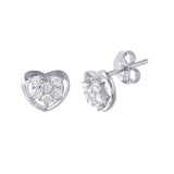 High Polished Sterling Silver Rhodium Plated Heart with Cluster CZ EarringsAnd Earring Dimensions to 7MMx8.2MM and Friction Post Back