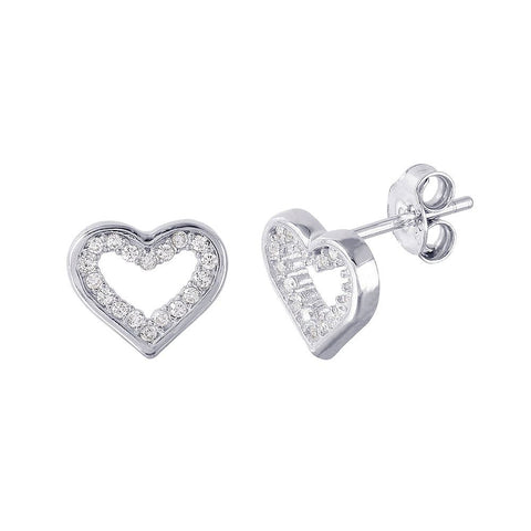 Sterling Silver Rhodium Plated Open Heart Shaped Earrings