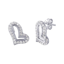 Load image into Gallery viewer, Sterling Silver Open Side Way Heart Shaped Earrings With CZ Stones
