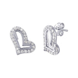 Sterling Silver Open Side Way Heart Shaped Earrings With CZ Stones