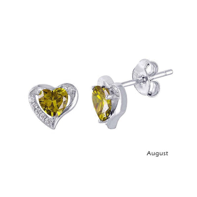 Sterling Silver Rhodium Plated Elegant Heart CZ Birth Earrings with Earring Dimensions of 7.9MMx8.6MM and Friction Back Post
