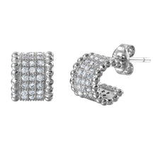 Load image into Gallery viewer, Sterling Silver Rhodium Plated  Semi Hoop Earring With CZ Stones