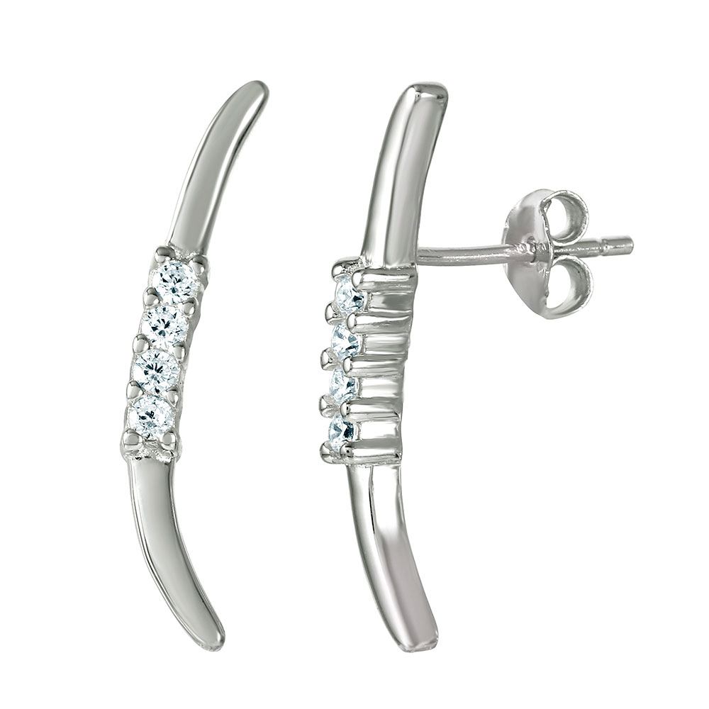 Sterling Silver Rhodium Plated CZ Climbing Earrings