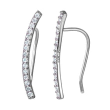 Load image into Gallery viewer, Sterling Silver Rhodium Plated Elegant Curved Bar Earrings with Clear CZAnd Earring Dimensions of 20.3MMx1.6MM