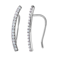 Sterling Silver Rhodium Plated Elegant Curved Bar Earrings with Clear CZAnd Earring Dimensions of 20.3MMx1.6MM