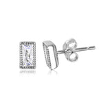 Sterling Silver Rectangle Shaped Stud Earring With CZ Stones