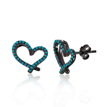 Load image into Gallery viewer, Sterling Silver Black Rhodium Plated Fashionable Open Heart with Synthentic Turquoise OutlineAnd Earring Dimensions of 12.4MMx10.8MM and Friction Back Post