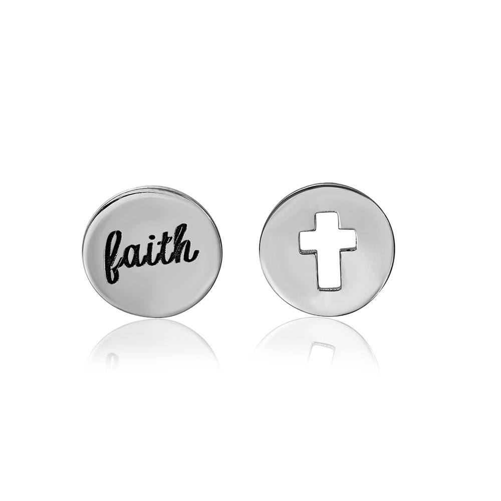 Sterling Silver Nickel Free Rhodium Plated Faith And Cross Shaped Earring