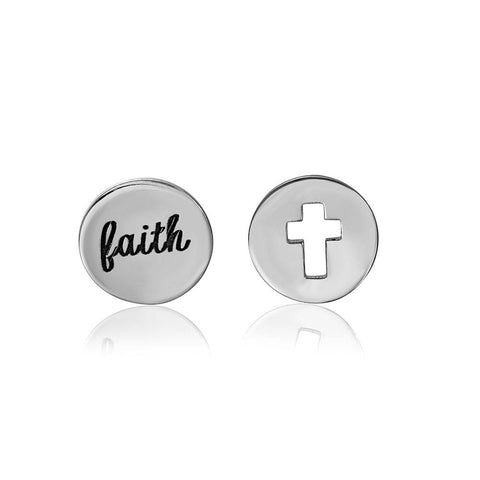 Sterling Silver Nickel Free Rhodium Plated Faith And Cross Shaped Earring