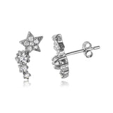 Sterling Silver Rhodium Plated Fashionable Clear CZ Climbing Stars Earrings with Earring Dimensions of 12.9MMx6.7MM and Friction Back Post