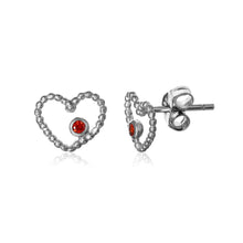 Load image into Gallery viewer, Sterling Silver Nickel Free Rhodium Plated Open Heart With Red CZ Earring