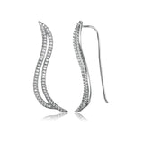 Sterling Silver Rhodium Plated Elegant Open Wave Earrings With Clear CZAnd Earring Length of 33.8MM