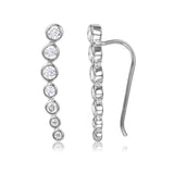 Sterling Silver Rhodium Plated Stylish Round Clear CZ Earrings with Earring Length of 21.8MM