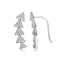 Load image into Gallery viewer, Sterling Silver Rhodium Plated 6 Triangle Pointing Up Earrings with Paved Clear CZAnd Earring Length of 20.7MM
