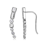 Sterling Silver Rhodium Plated Multi Shape Stacked Clear CZ Earrings