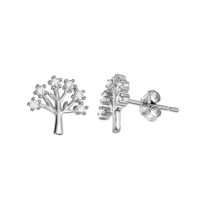 Sterling Silver Rhodium Plated Tree Earrings