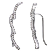 Load image into Gallery viewer, Sterling Silver Rhodium Plated Three Waves Shaped Climbing Earrings With CZ Stones