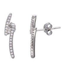 Load image into Gallery viewer, Sterling Silver Rhodium Plated Lightning Shaped Climbing Earrings With CZ Stones