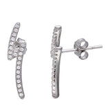 Sterling Silver Rhodium Plated Lightning Shaped Climbing Earrings With CZ Stones