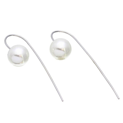 Sterling Silver Rhodium Plated Synthetic Pearl Earrings with Hanging Post