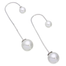 Load image into Gallery viewer, Sterling Silver Rhodium Plated Hanging Synthetic Pearl Beaded Hook Earrings