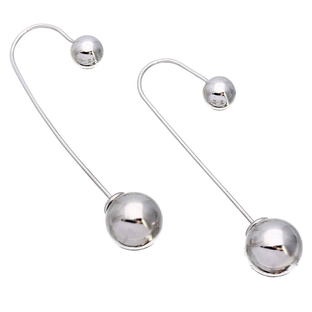 Sterling Silver Rhodium Plated Hanging Bead Hook Shaped Earrings
