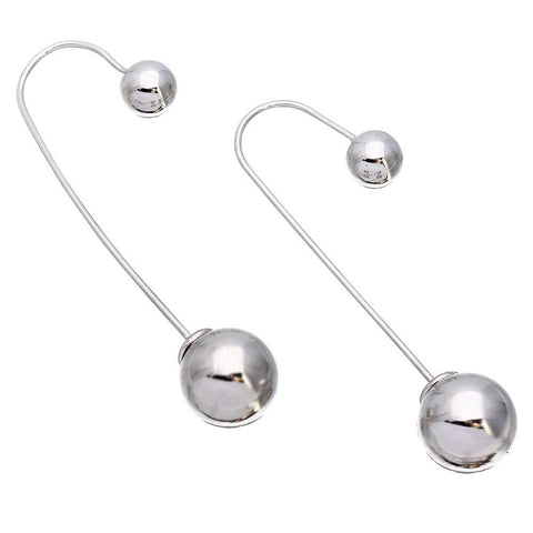 Sterling Silver Rhodium Plated Hanging Bead Hook Shaped Earrings