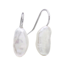 Load image into Gallery viewer, Sterling Silver Rhodium Plated Hook Earrings with Fresh Water Pearl