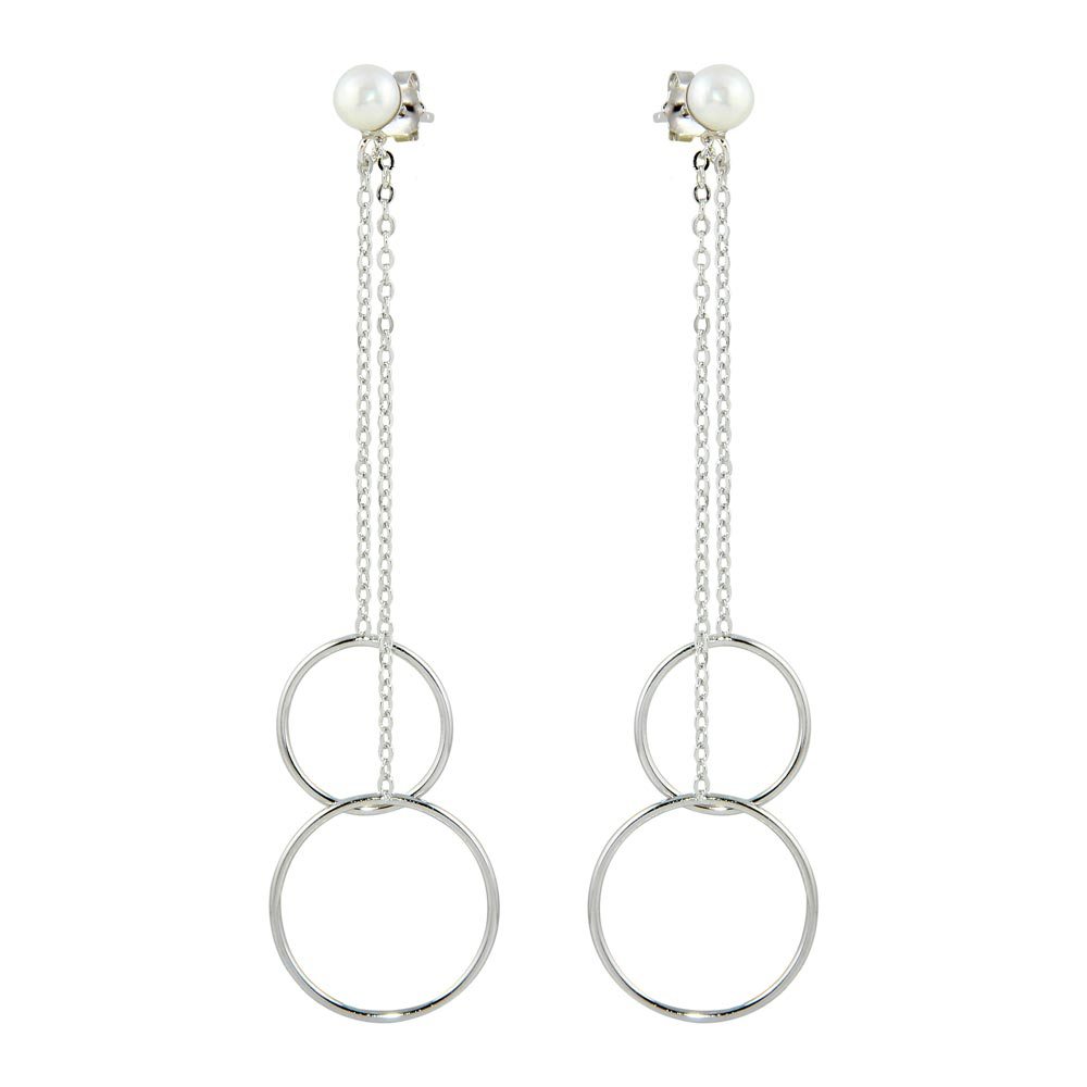 Sterling Silver Rhodium Plated Hoop Shape Dangling Earrings