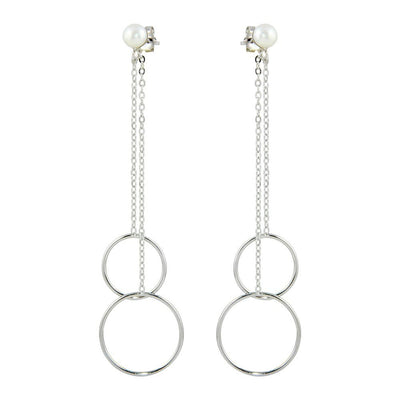 Sterling Silver Rhodium Plated Hoop Shape Dangling Earrings