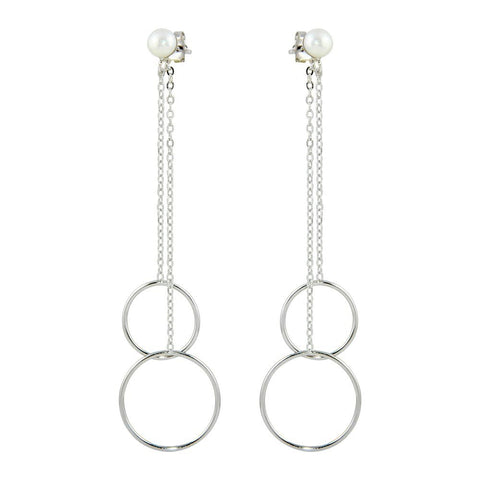 Sterling Silver Rhodium Plated Hoop Shape Dangling Earrings