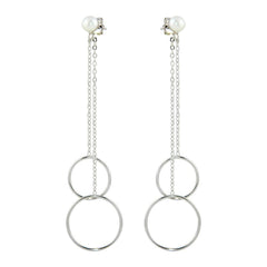 Sterling Silver Rhodium Plated Hoop Shape Dangling Earrings