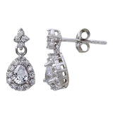 Sterling Silver Rhodium Plated Mini Teardrop Earrings With CZ Stones